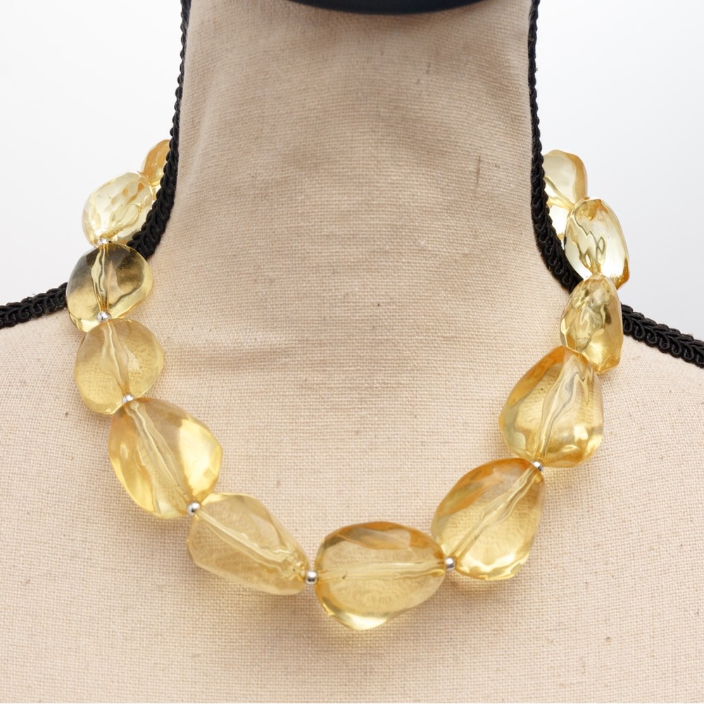 Butter yellow large bead jewelry set somewhat transparent Carol for Eva Graham
